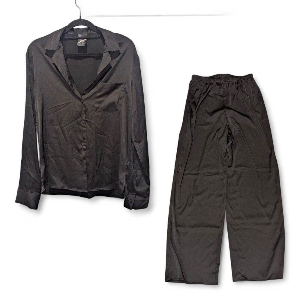 H&M Black Satin Pajama Set Y2K Minimalist‎ Chic Loungewear Coquette Size XS